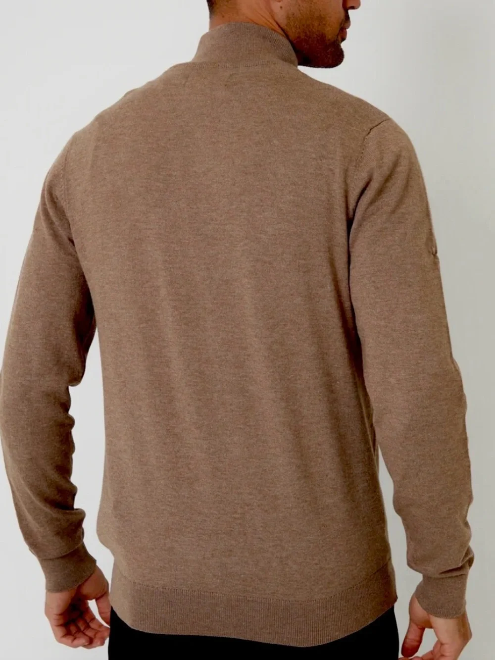 Men's Zip-Neck Sweater in Taupe